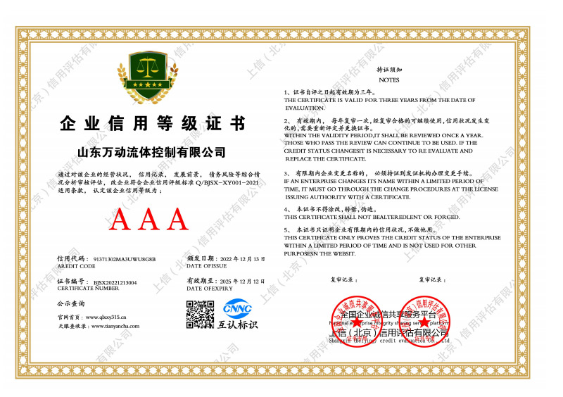 企业信用等级证书